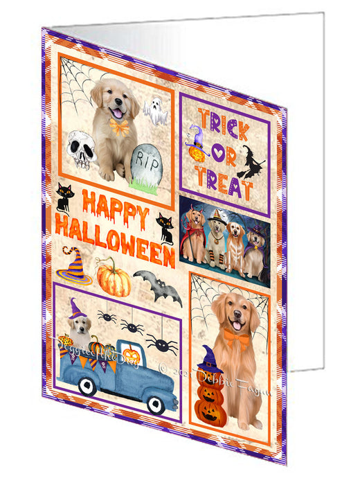 Happy Halloween Trick or Treat Golden Retriever Dogs Handmade Artwork Assorted Pets Greeting Cards and Note Cards with Envelopes for All Occasions and Holiday Seasons GCD76502
