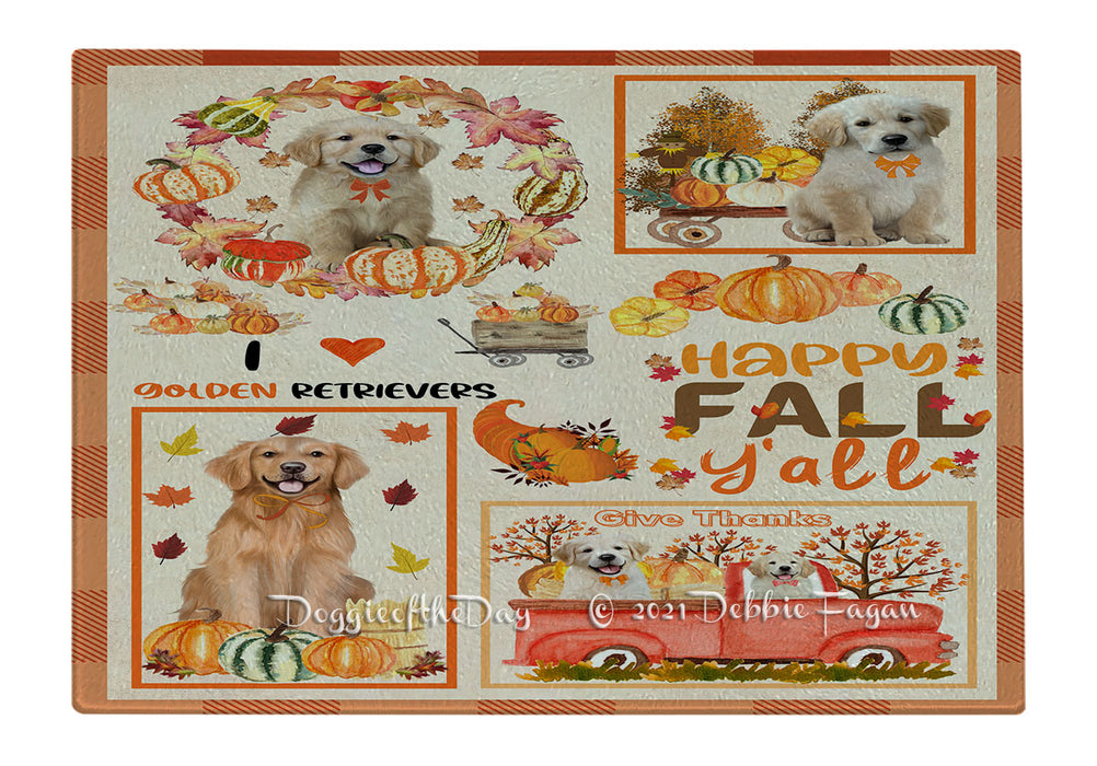 Happy Fall Y'all Pumpkin Golden Retriever Dogs Cutting Board - Easy Grip Non-Slip Dishwasher Safe Chopping Board Vegetables C79888