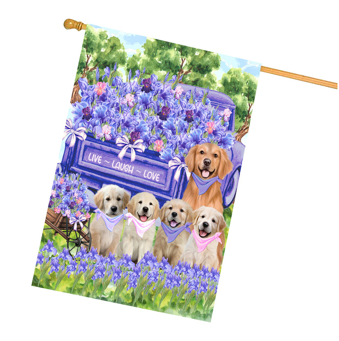 Golden Retriever Dogs House Flag for Dog and Pet Lovers, Explore a Variety of Designs, Custom, Personalized, Weather Resistant, Double-Sided, Home Outside Yard Decor