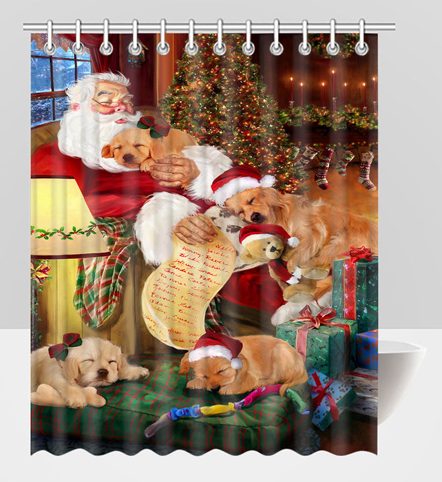 Santa Sleeping with Golden Retriever Dogs Shower Curtain