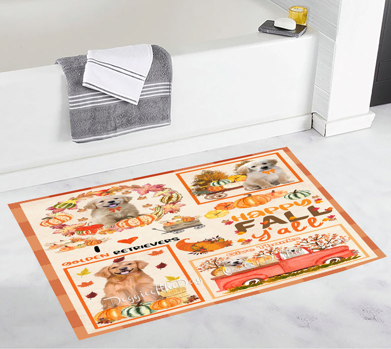 Happy Fall Y'all Pumpkin Golden Retriever Dogs Bathroom Rugs with Non Slip Soft Bath Mat for Tub BRUG55198