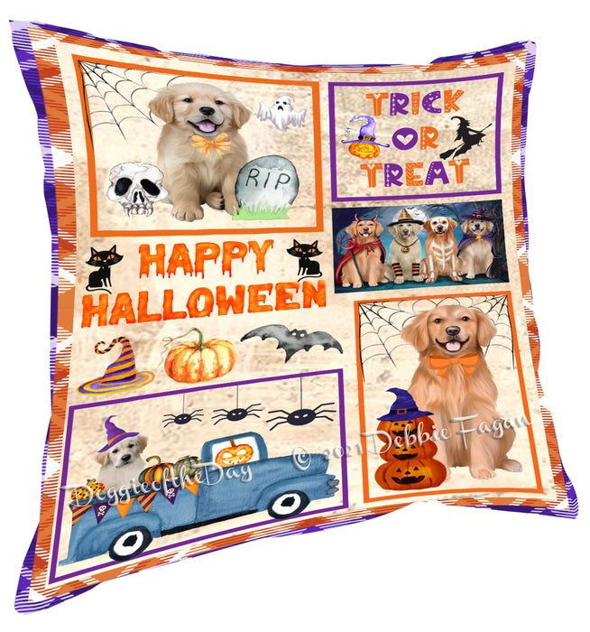 Happy Halloween Trick or Treat Golden Retriever Dogs Pillow with Top Quality High-Resolution Images - Ultra Soft Pet Pillows for Sleeping - Reversible & Comfort - Ideal Gift for Dog Lover - Cushion for Sofa Couch Bed - 100% Polyester