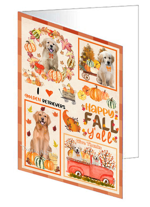 Happy Fall Y'all Pumpkin Golden Retriever Dogs Handmade Artwork Assorted Pets Greeting Cards and Note Cards with Envelopes for All Occasions and Holiday Seasons GCD77012
