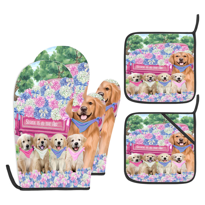 Golden Retriever Oven Mitts and Pot Holder Set, Explore a Variety of Personalized Designs, Custom, Kitchen Gloves for Cooking with Potholders, Pet and Dog Gift Lovers