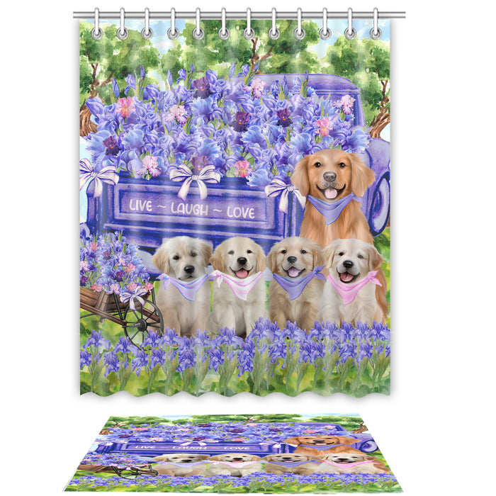 Golden Retriever Shower Curtain & Bath Mat Set: Explore a Variety of Designs, Custom, Personalized, Curtains with hooks and Rug Bathroom Decor, Gift for Dog and Pet Lovers