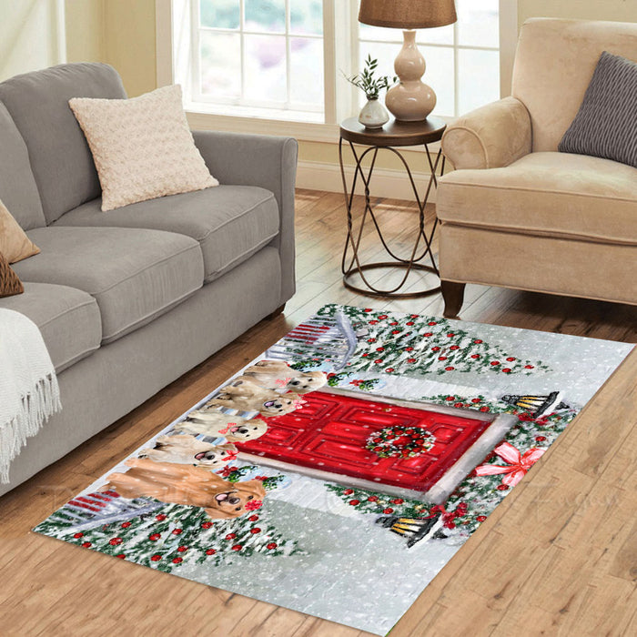 Christmas Holiday Welcome Golden Retriever Dogs Area Rug - Ultra Soft Cute Pet Printed Unique Style Floor Living Room Carpet Decorative Rug for Indoor Gift for Pet Lovers