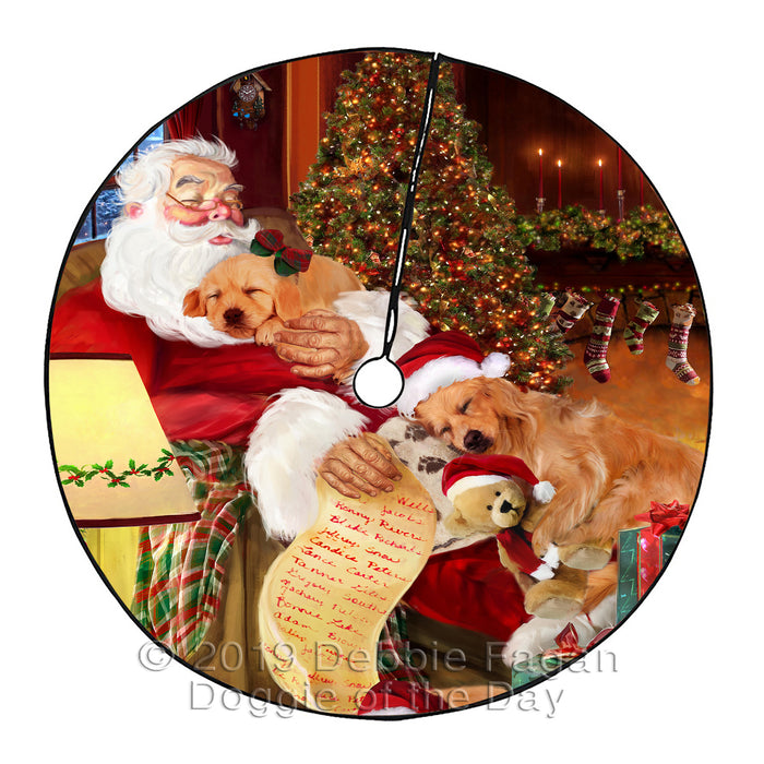 Santa Sleeping with Golden Retriever Dogs Christmas Tree Skirt