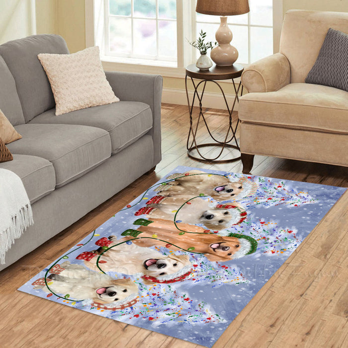 Christmas Lights and Golden Retriever Dogs Area Rug - Ultra Soft Cute Pet Printed Unique Style Floor Living Room Carpet Decorative Rug for Indoor Gift for Pet Lovers