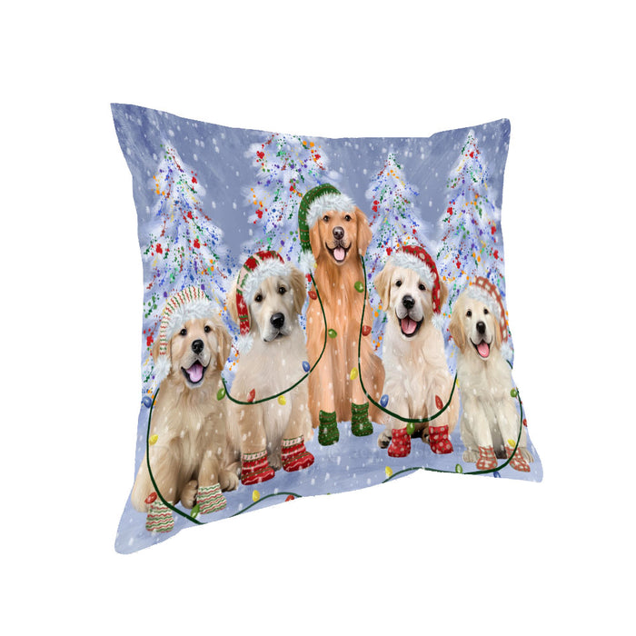 Christmas Lights and Golden Retriever Dogs Pillow with Top Quality High-Resolution Images - Ultra Soft Pet Pillows for Sleeping - Reversible & Comfort - Ideal Gift for Dog Lover - Cushion for Sofa Couch Bed - 100% Polyester