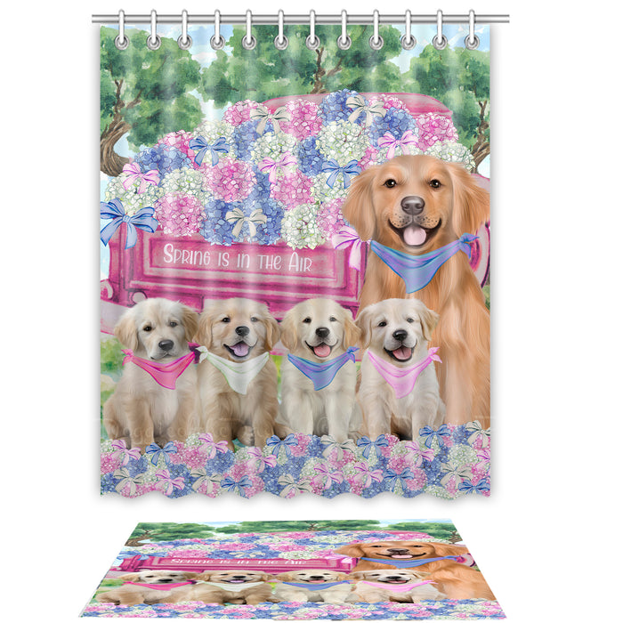 Golden Retriever Shower Curtain & Bath Mat Set, Custom, Explore a Variety of Designs, Personalized, Curtains with hooks and Rug Bathroom Decor, Halloween Gift for Dog Lovers