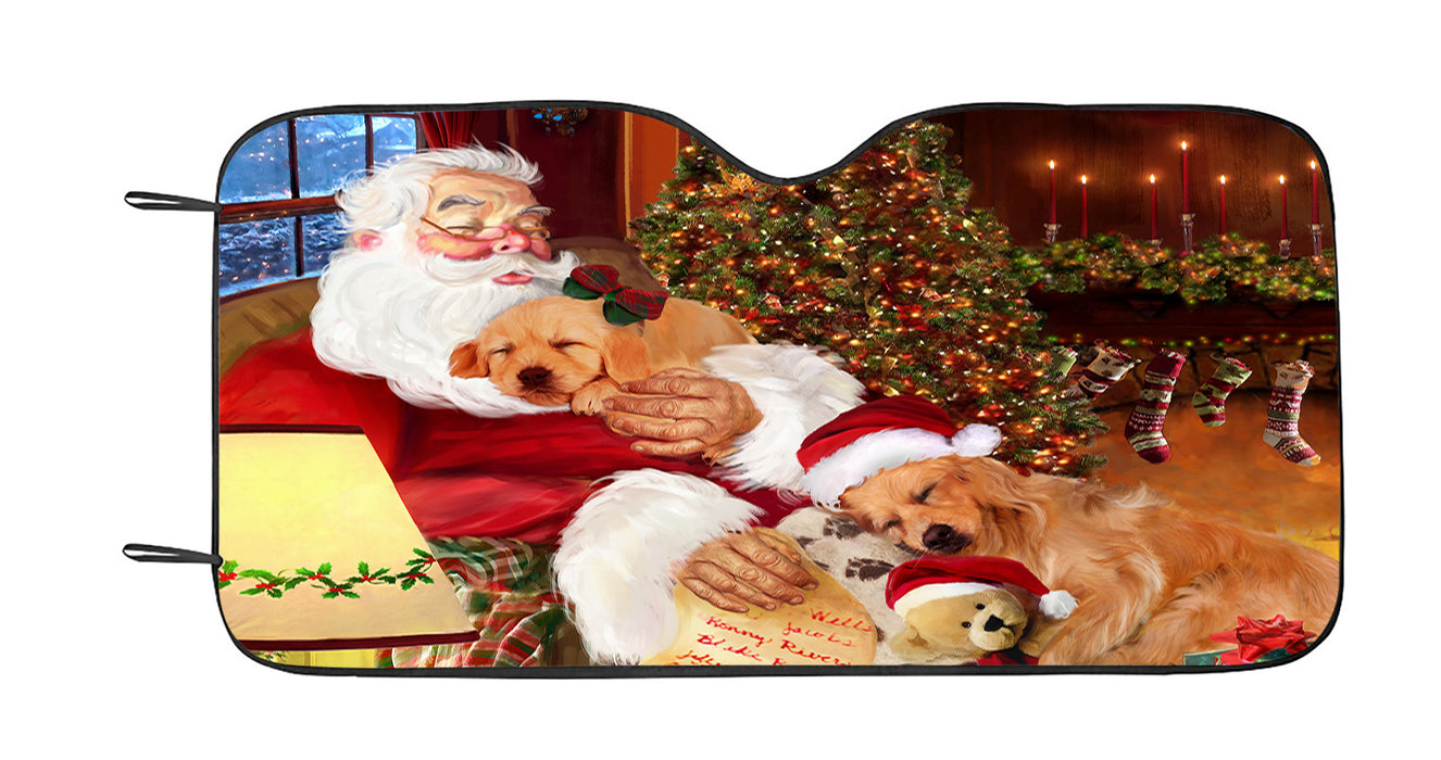 Santa Sleeping with Golden Retriever Dogs Car Sun Shade