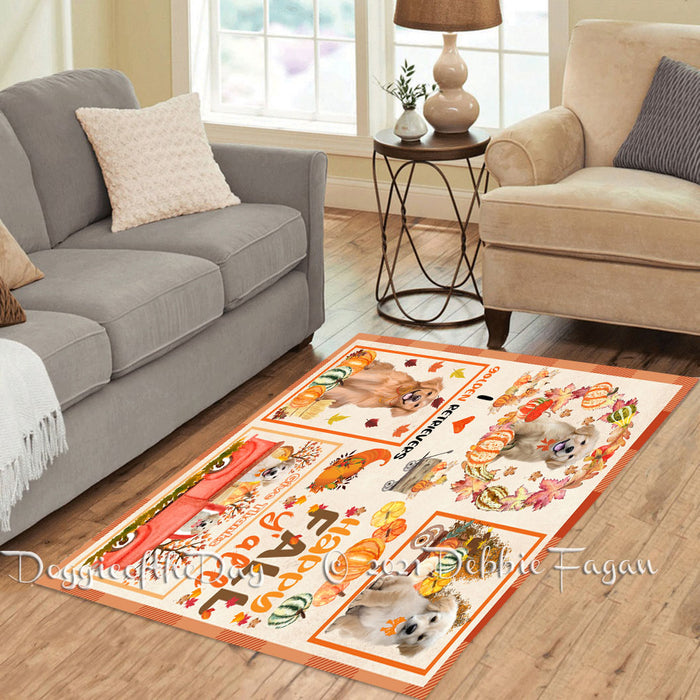 Happy Fall Y'all Pumpkin Golden Retriever Dogs Polyester Living Room Carpet Area Rug ARUG66859