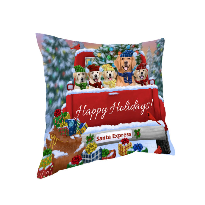 Christmas Red Truck Travlin Home for the Holidays Golden Retriever Dogs Pillow with Top Quality High-Resolution Images - Ultra Soft Pet Pillows for Sleeping - Reversible & Comfort - Ideal Gift for Dog Lover - Cushion for Sofa Couch Bed - 100% Polyester