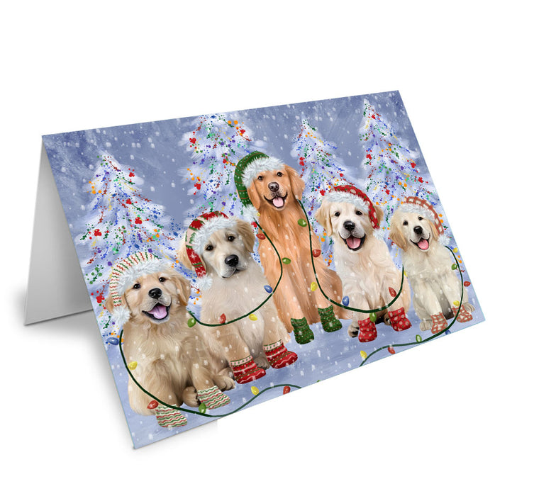 Christmas Lights and Golden Retriever Dogs Handmade Artwork Assorted Pets Greeting Cards and Note Cards with Envelopes for All Occasions and Holiday Seasons