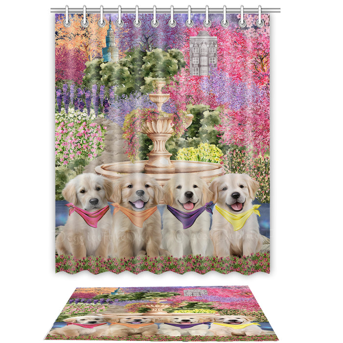 Golden Retriever Shower Curtain & Bath Mat Set, Bathroom Decor Curtains with hooks and Rug, Explore a Variety of Designs, Personalized, Custom, Dog Lover's Gifts