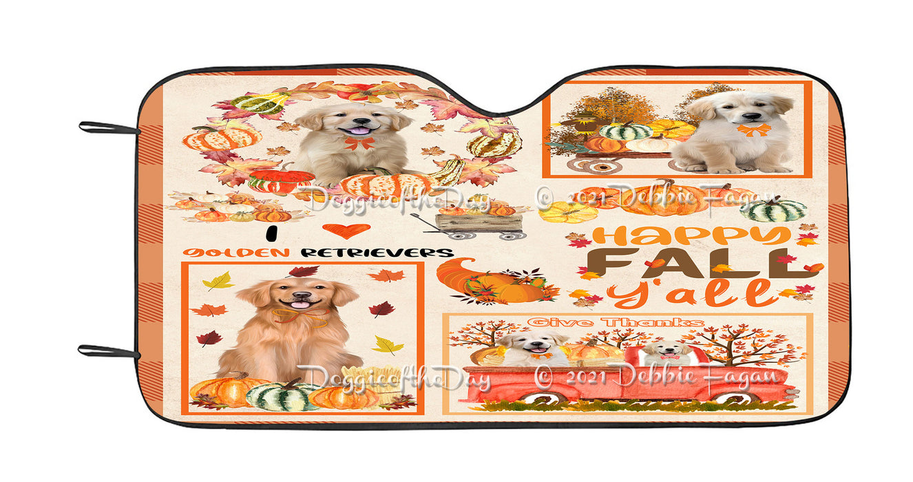 Happy Fall Y'all Pumpkin Golden Retriever Dogs Car Sun Shade Cover Curtain