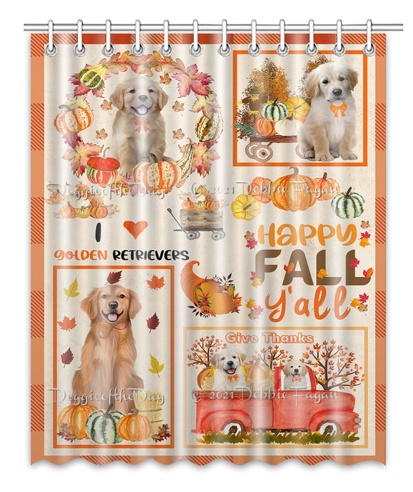 Happy Fall Y'all Pumpkin Golden Retriever Dogs Shower Curtain Bathroom Accessories Decor Bath Tub Screens