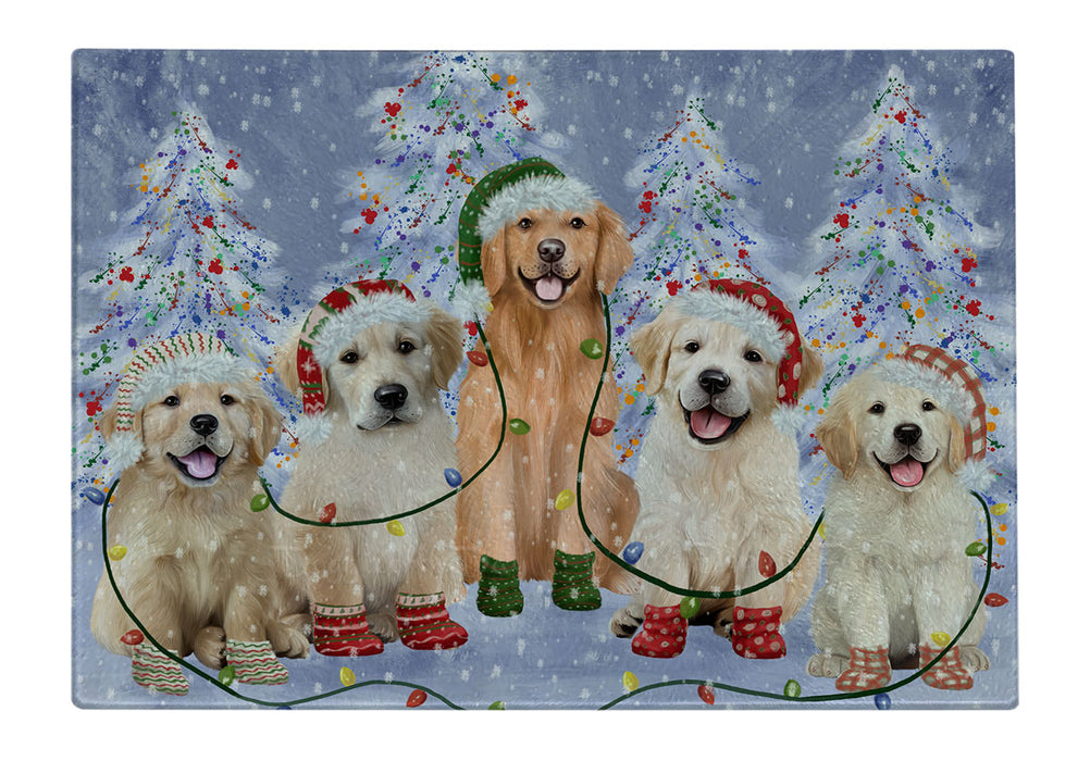 Christmas Lights and Golden Retriever Dogs Cutting Board - For Kitchen - Scratch & Stain Resistant - Designed To Stay In Place - Easy To Clean By Hand - Perfect for Chopping Meats, Vegetables