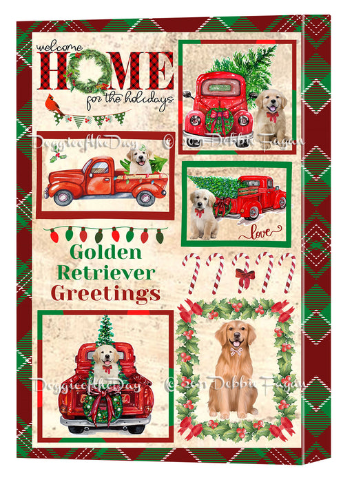 Welcome Home for Christmas Holidays Golden Retriever Dogs Canvas Wall Art Decor - Premium Quality Canvas Wall Art for Living Room Bedroom Home Office Decor Ready to Hang CVS149561