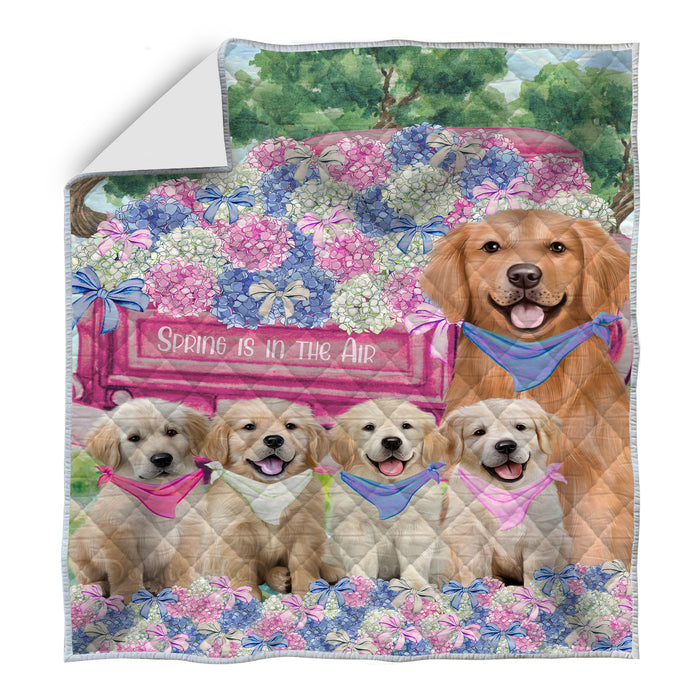 Golden Retriever Bedspread Quilt, Bedding Coverlet Quilted, Explore a Variety of Designs, Personalized, Custom, Dog Gift for Pet Lovers