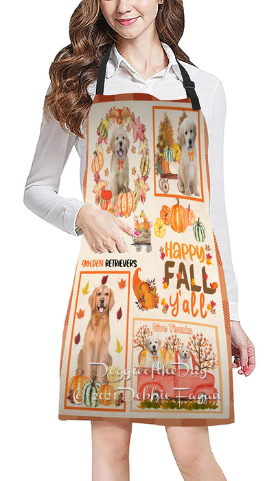 Happy Fall Y'all Pumpkin Golden Retriever Dogs Cooking Kitchen Adjustable Apron Apron49213
