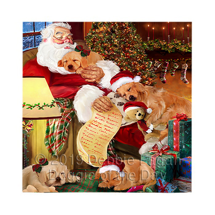 Santa Sleeping with Golden Retriever Dogs Square Towel 
