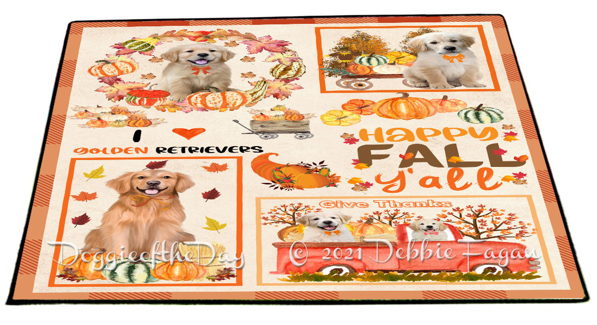 Happy Fall Y'all Pumpkin Golden Retriever Dogs Indoor/Outdoor Welcome Floormat - Premium Quality Washable Anti-Slip Doormat Rug FLMS58639