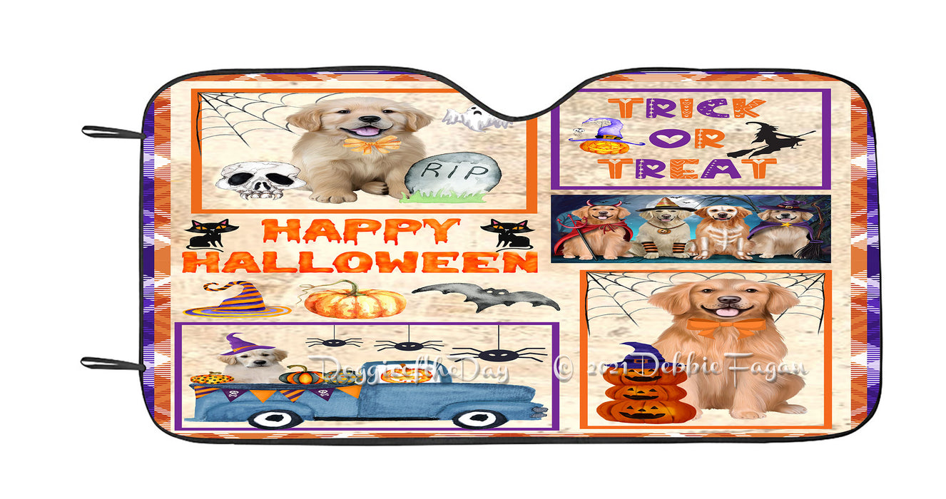 Happy Halloween Trick or Treat Golden Retriever Dogs Car Sun Shade Cover Curtain