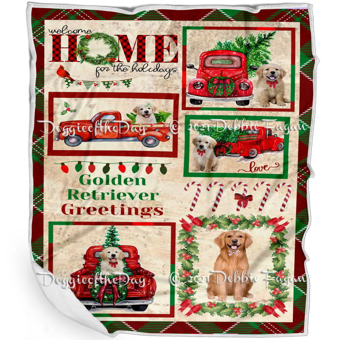 Welcome Home for Christmas Holidays Golden Retriever Dogs Blanket BLNKT71986