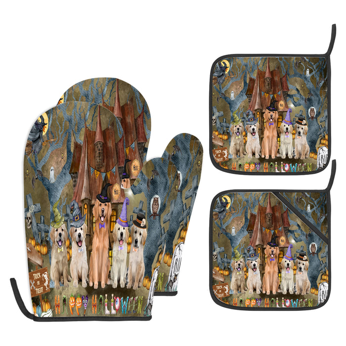 Golden Retriever Oven Mitts and Pot Holder Set: Explore a Variety of Designs, Personalized, Potholders with Kitchen Gloves for Cooking, Custom, Halloween Gifts for Dog Mom