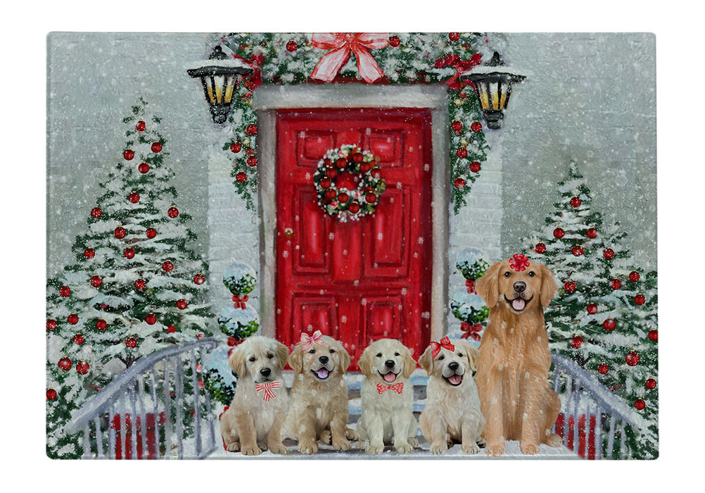 Christmas Holiday Welcome Golden Retriever Dogs Cutting Board - For Kitchen - Scratch & Stain Resistant - Designed To Stay In Place - Easy To Clean By Hand - Perfect for Chopping Meats, Vegetables