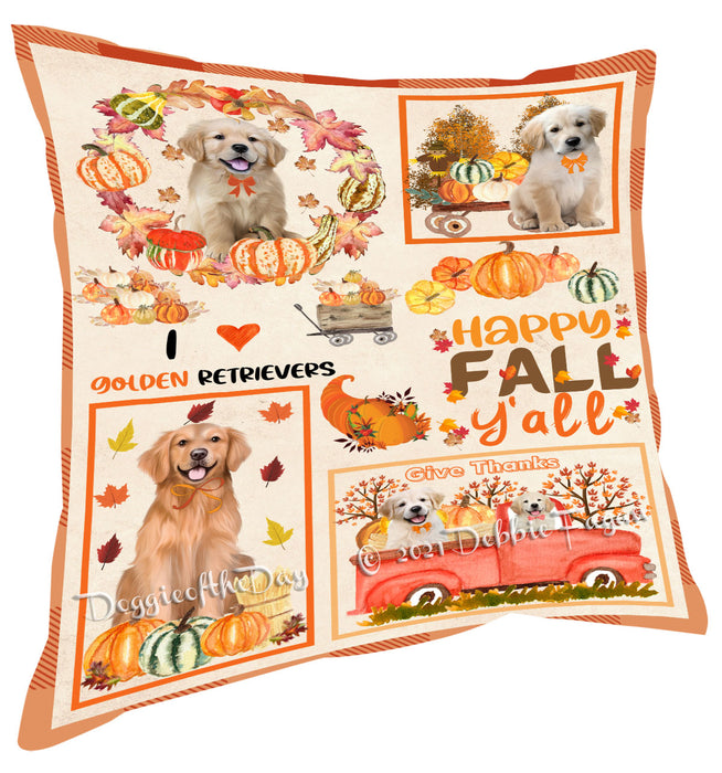 Happy Fall Y'all Pumpkin Golden Retriever Dogs Pillow with Top Quality High-Resolution Images - Ultra Soft Pet Pillows for Sleeping - Reversible & Comfort - Ideal Gift for Dog Lover - Cushion for Sofa Couch Bed - 100% Polyester