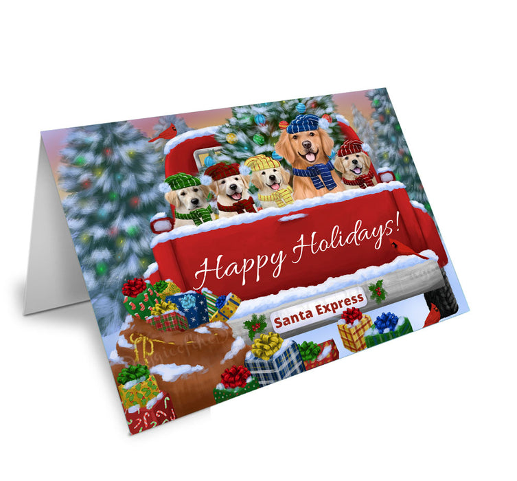 Christmas Red Truck Travlin Home for the Holidays Golden Retriever Dogs Handmade Artwork Assorted Pets Greeting Cards and Note Cards with Envelopes for All Occasions and Holiday Seasons