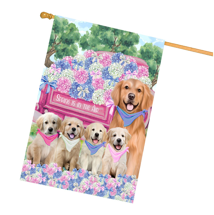 Golden Retriever Dogs House Flag: Explore a Variety of Personalized Designs, Double-Sided, Weather Resistant, Custom, Home Outside Yard Decor for Dog and Pet Lovers