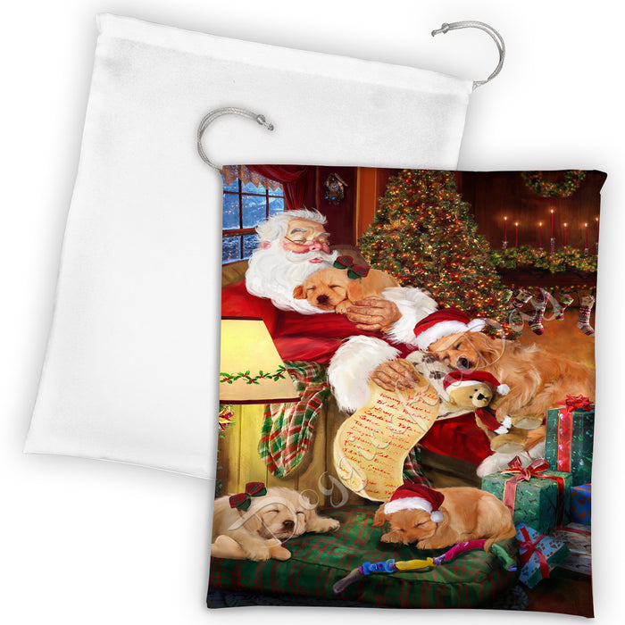 Santa Sleeping with Golden Retriever Dogs Drawstring Laundry or Gift Bag LGB48813