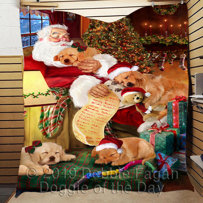 Santa Sleeping with Golden Retriever Dogs Quilt