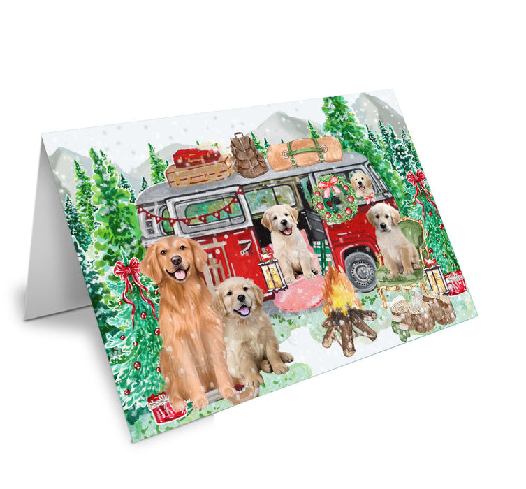Christmas Time Camping with Golden Retriever Dogs Handmade Artwork Assorted Pets Greeting Cards and Note Cards with Envelopes for All Occasions and Holiday Seasons