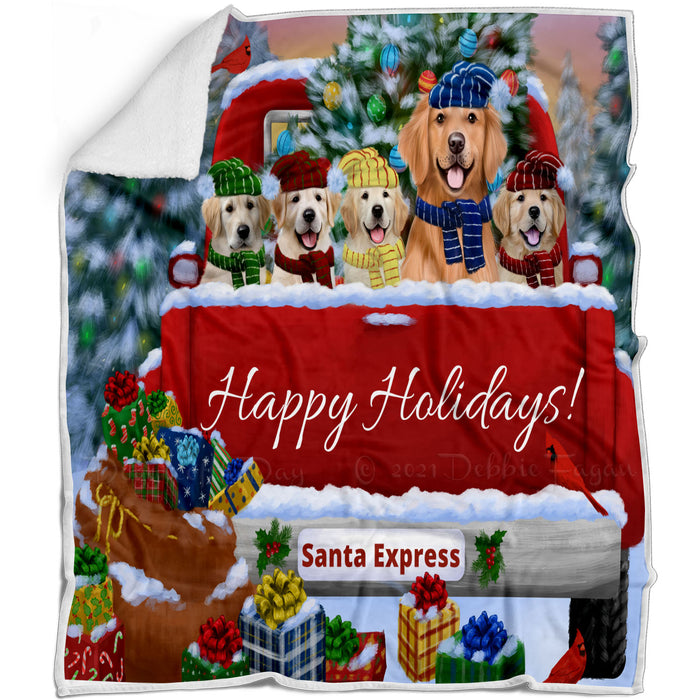 Christmas Red Truck Travlin Home for the Holidays Golden Retriever Dogs Blanket - Lightweight Soft Cozy and Durable Bed Blanket - Animal Theme Fuzzy Blanket for Sofa Couch