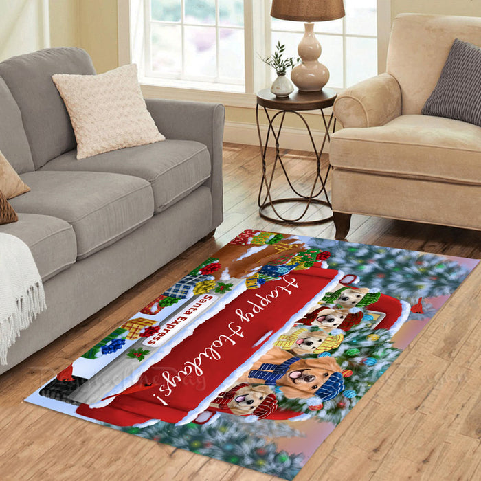 Christmas Red Truck Travlin Home for the Holidays Golden Retriever Dogs Area Rug - Ultra Soft Cute Pet Printed Unique Style Floor Living Room Carpet Decorative Rug for Indoor Gift for Pet Lovers