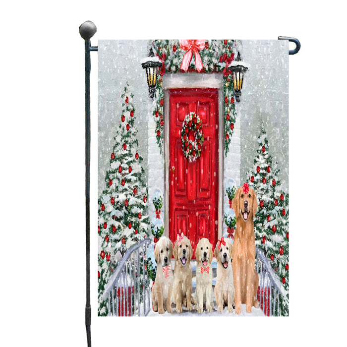 Christmas Holiday Welcome Golden Retriever Dogs Garden Flags- Outdoor Double Sided Garden Yard Porch Lawn Spring Decorative Vertical Home Flags 12 1/2"w x 18"h