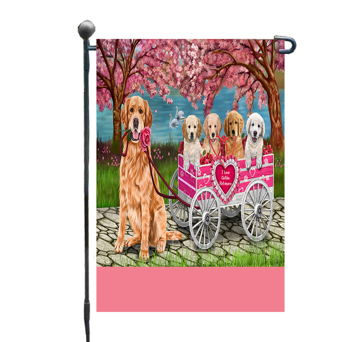 Personalized I Love Golden Retriever Dogs in a Cart Custom Garden Flags GFLG-DOTD-A62154