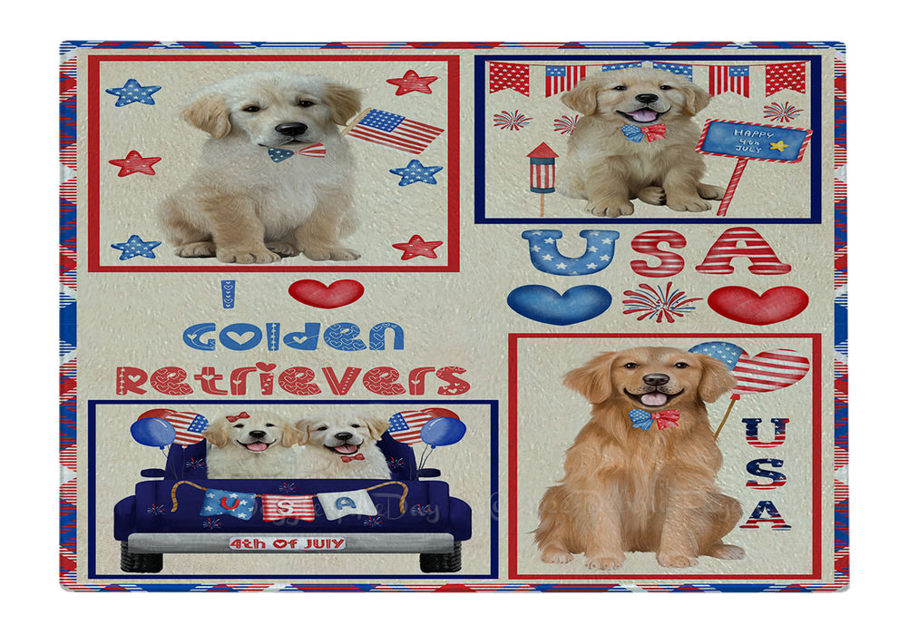 4th of July Independence Day I Love USA Golden Retriever Dogs Cutting Board - For Kitchen - Scratch & Stain Resistant - Designed To Stay In Place - Easy To Clean By Hand - Perfect for Chopping Meats, Vegetables