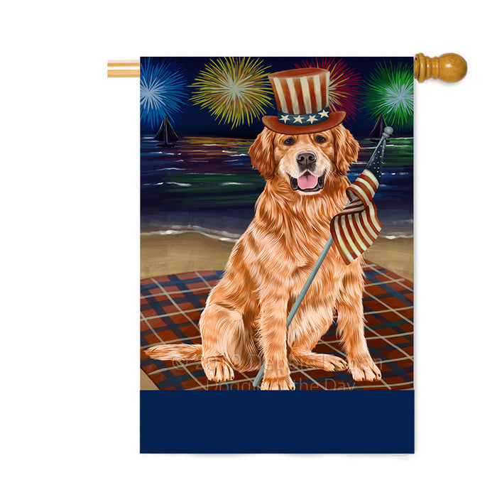 Personalized 4th of July Firework Golden Retriever Dog Custom House Flag FLG-DOTD-A57975
