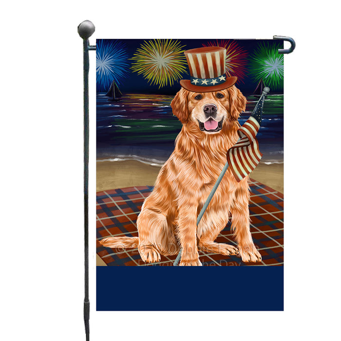 Personalized 4th of July Firework Golden Retriever Dog Custom Garden Flags GFLG-DOTD-A57919