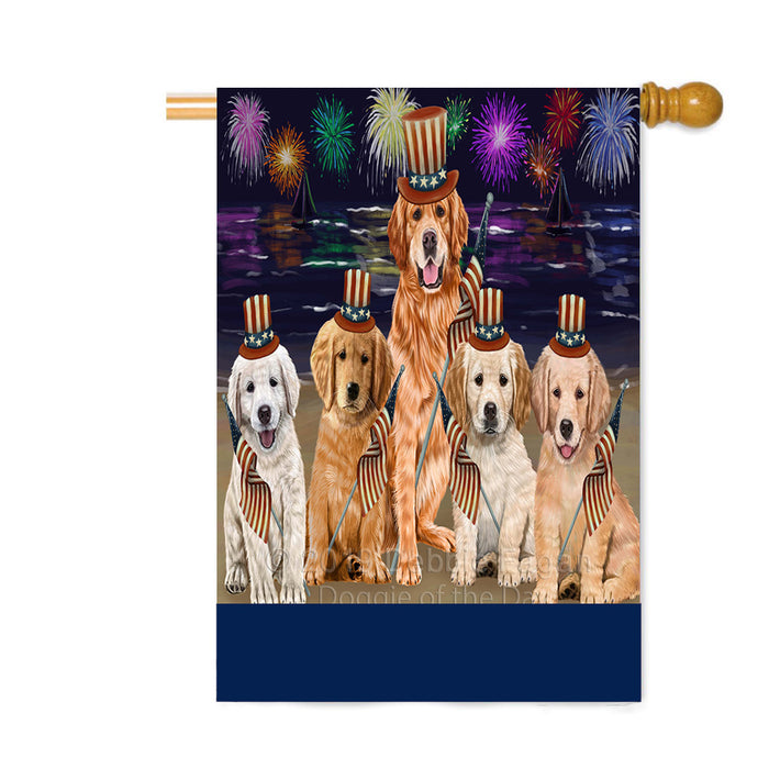 Personalized 4th of July Firework Golden Retriever Dogs Custom House Flag FLG-DOTD-A57976