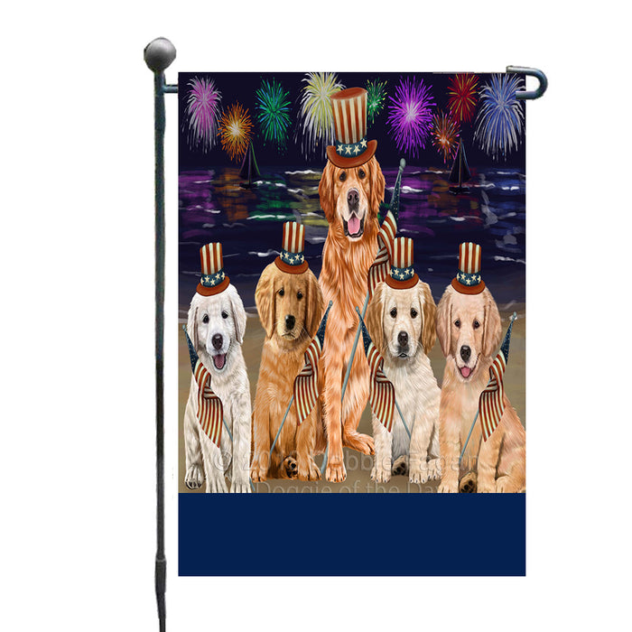 Personalized 4th of July Firework Golden Retriever Dogs Custom Garden Flags GFLG-DOTD-A57920