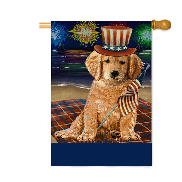 Personalized 4th of July Firework Golden Retriever Dog Custom House Flag FLG-DOTD-A57977