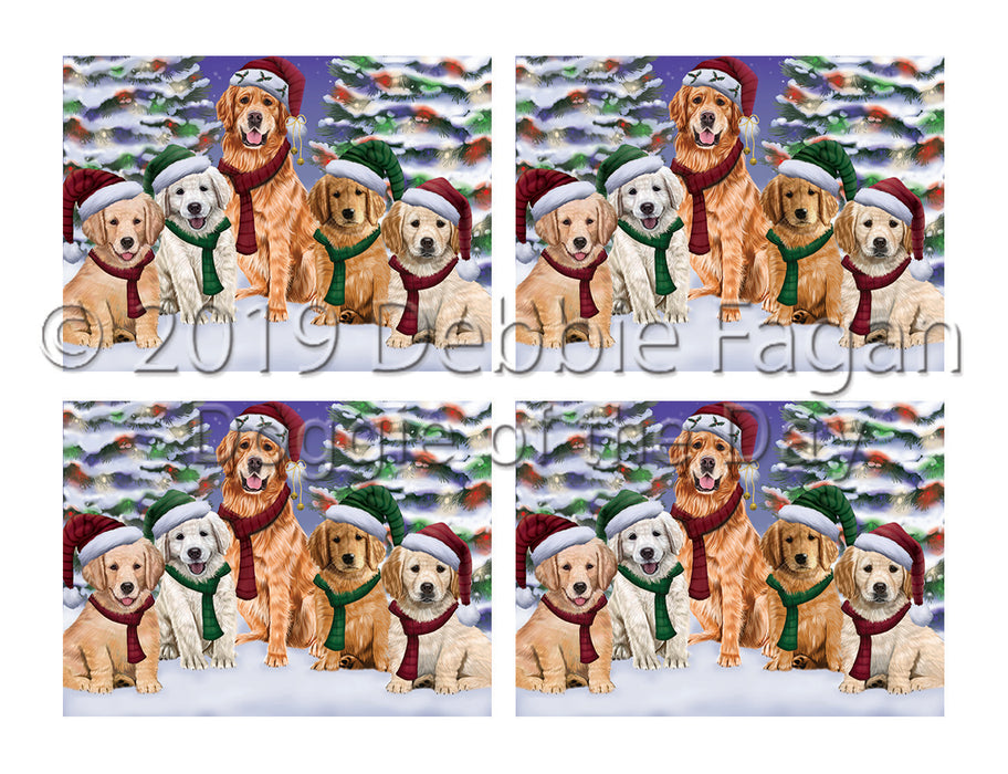 Golden Retriever Dogs Christmas Family Portrait in Holiday Scenic Background Placemat