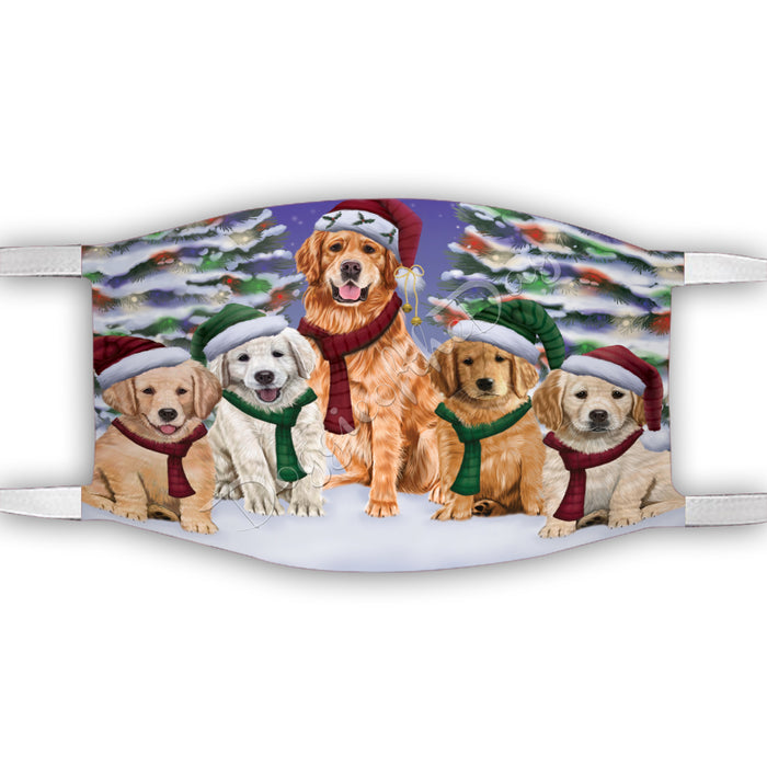 Golden Retriever Dogs Christmas Family Portrait in Holiday Scenic Background Face Mask FM48347