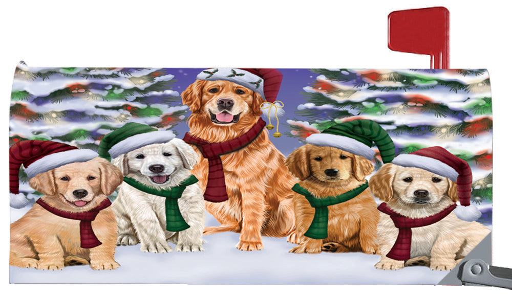 Magnetic Mailbox Cover Golden Retrievers Dog Christmas Family Portrait in Holiday Scenic Background MBC48225